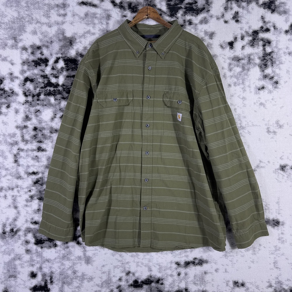 Carhartt Loose Fit Chambray Shirt Mens Size‎ 2XL Green Striped Trades Career